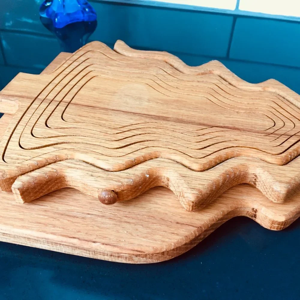 FIRM PRICE!  Artisan Carved Wood Tree Basket/Server/Hot Pad